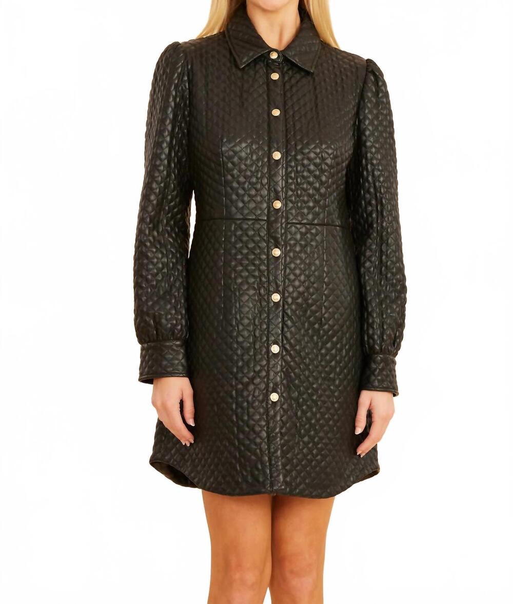 NEW DOLCE CABO quilted faux leather tailored mini dress in black